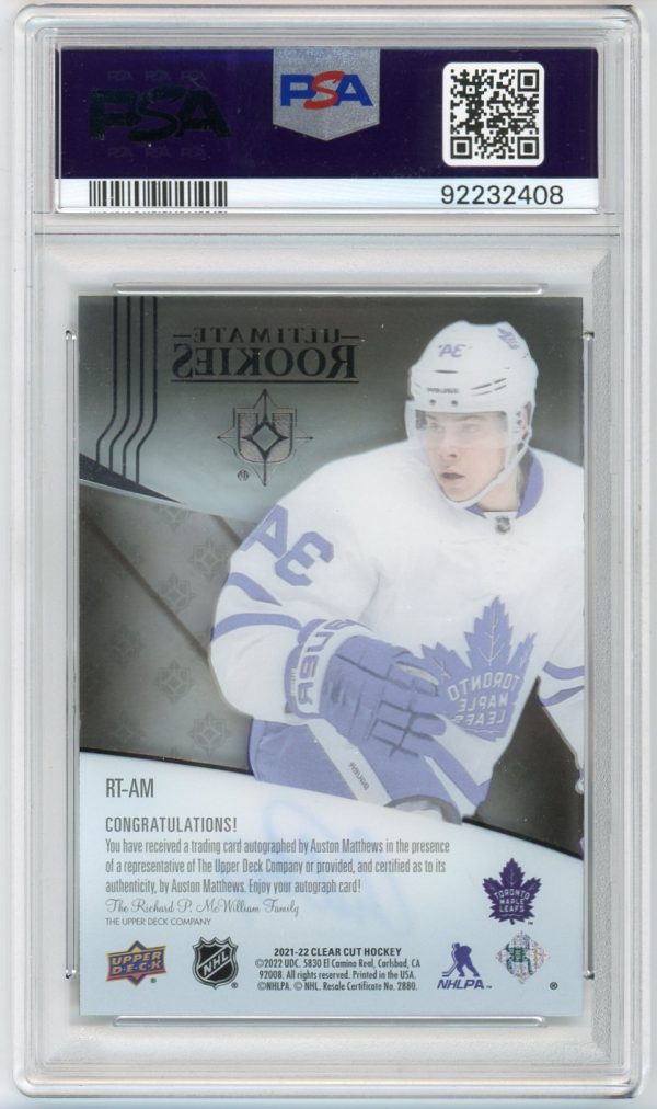 Auston Matthews 2021-22 Clear Cut Rookie Tribute Auto #RT-AM PSA 10