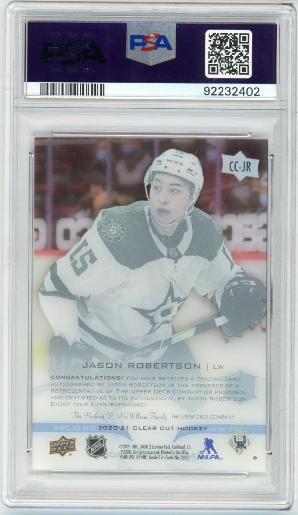 Jason Robertson 2020-21 Upper Deck Clear Cut High Gloss Rookie Auto 10/10 #CC-JR PSA 9