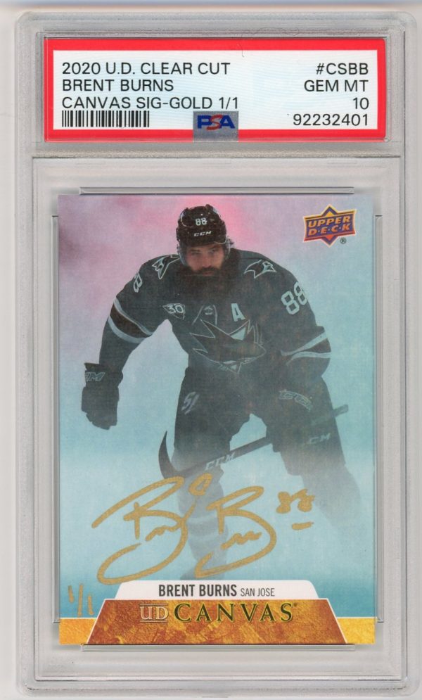 Brent Burns 2020-21 Clear Cut Canvas Gold Auto 1/1 #CS-BB PSA 10