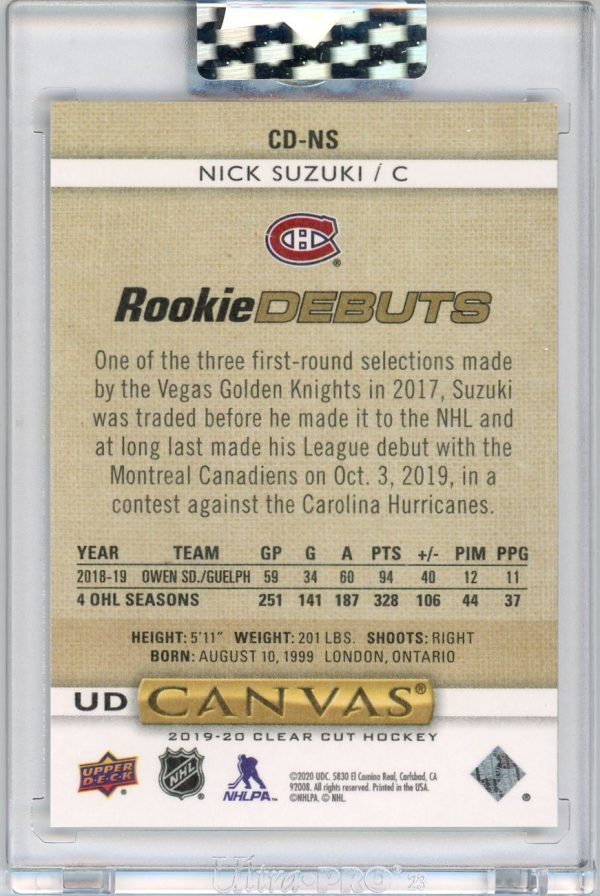 Nick Suzuki 2019-20 Clear Cut Rookie Debut Canvas RC #CD-NS