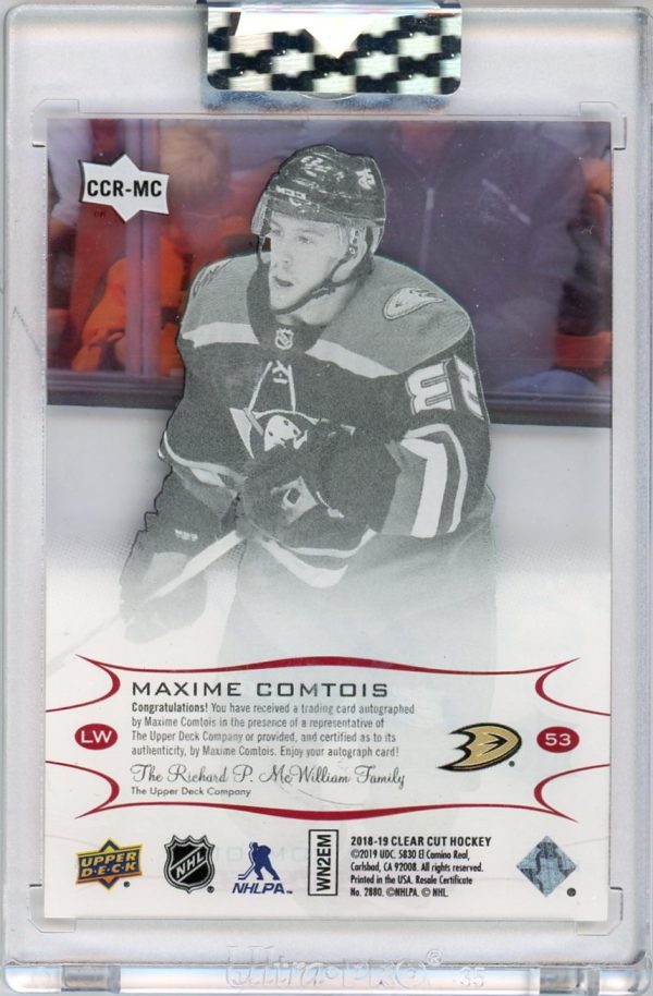 Maxime Comtois 2018-19 Clear Cut Exclusives 65/65 Auto RC #CC-MC