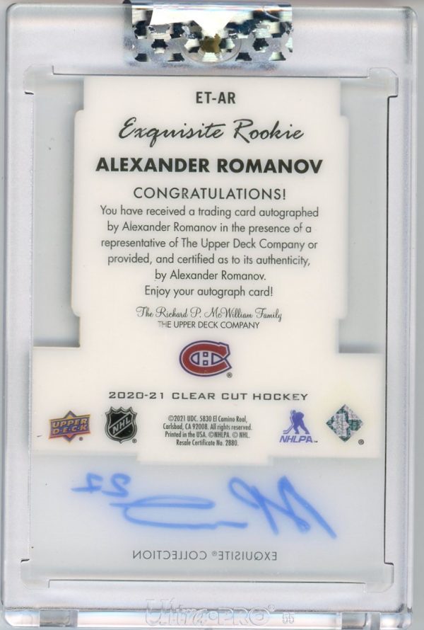 Alexander Romanov 2020-21 Clear Cut Exquisite Rookie 35/49 Auto #ET-AR