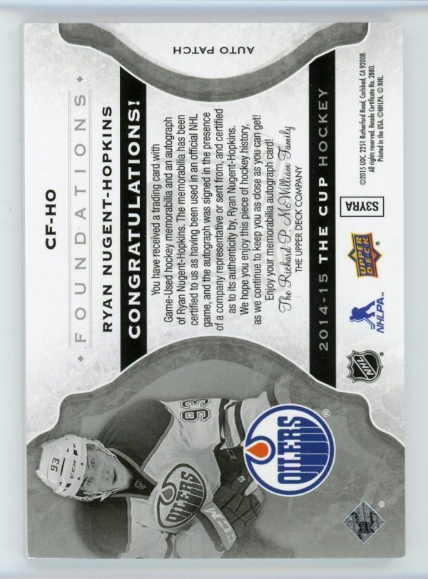 Ryan Nugent-Hopkins 2014-15 UD The Cup Foundations Patch Auto 4/5 #CF-HO