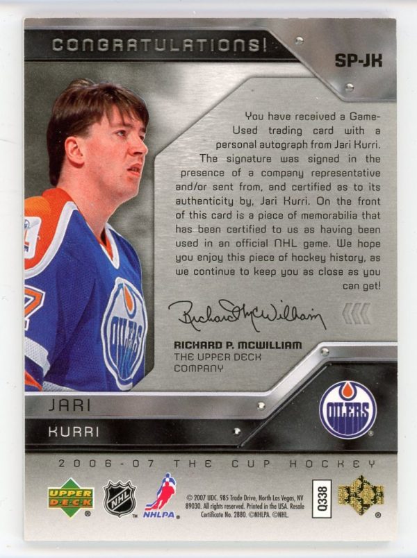 Jari Kurri 2006-07 UD The Cup Signature Patches 35/75 #SP-JK