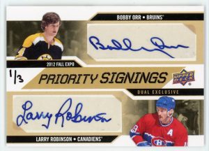 Bobby Orr/Larry Robinson 2012 Upper Deck Fall Expo Priority Signings 1/3 Dual Auto #PSE2-OR