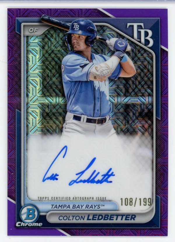 Colton Ledbetter 2024 Bowman Chrome Mojo Refractor Purple Auto 108/199 #BMA-CL