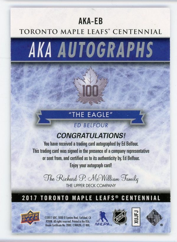 Ed Belfour 2017 UD Maple Leafs Centennial AKA Autographs #AKA-EB