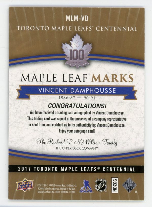 Vincent Damphousse 2017 Maple Leaf Centennial Maple Leaf Marks Auto #MLM-VD