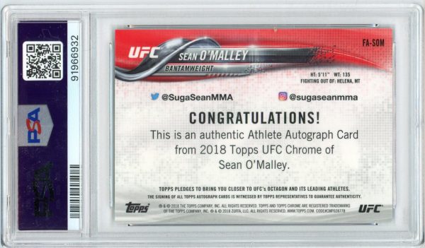 Sean O'Malley 2018 Topps Chrome UFC Rookie Auto #FA-SOM PSA 9