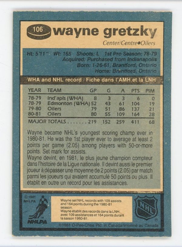 Wayne Gretzky 1981-82 O-Pee-Chee Card #106