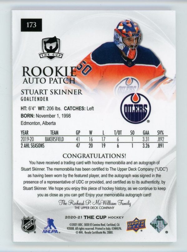 Stuart Skinner 2020-21 Upper Deck The Cup RPA 020/249 #173