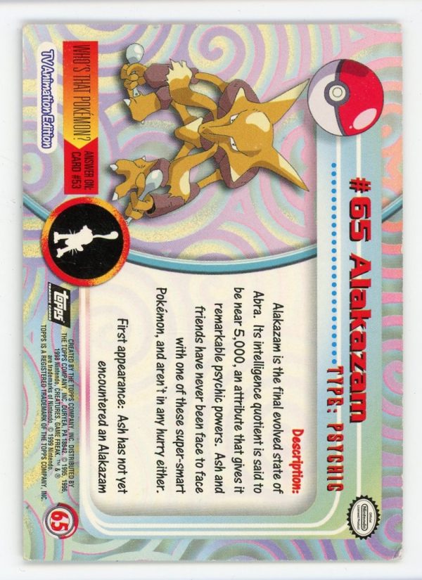 Alakazam 1999 Topps Pokemon Textured Foil #65 MP