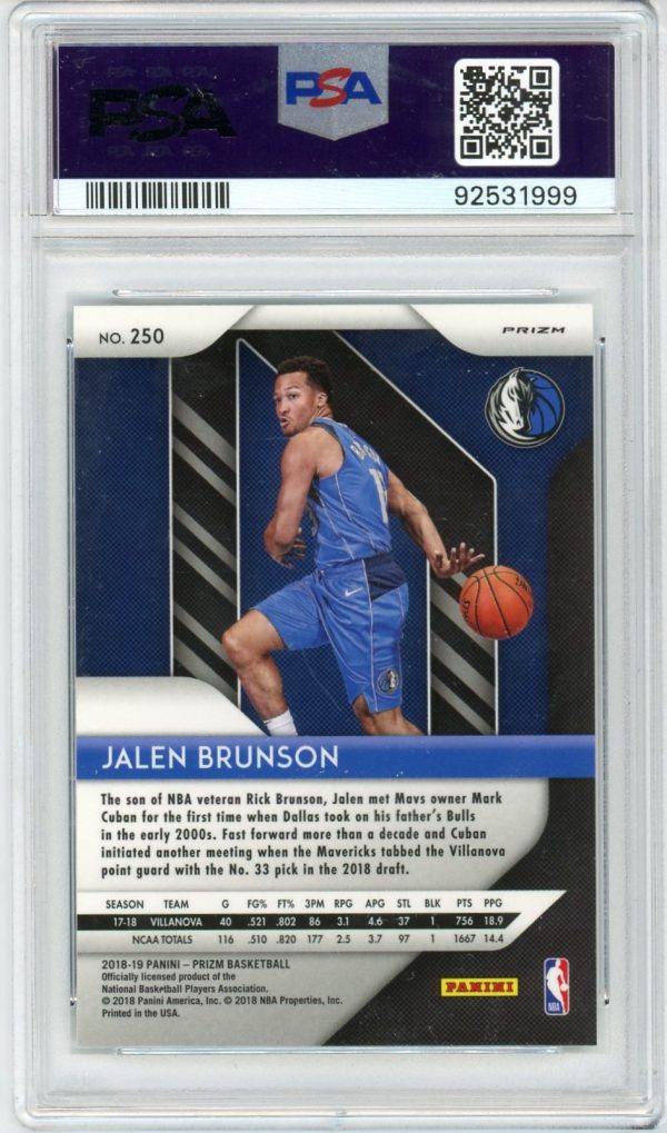 Jalen Brunson 2018-19 Panini Prizm Silver Prizm RC #250 PSA 9