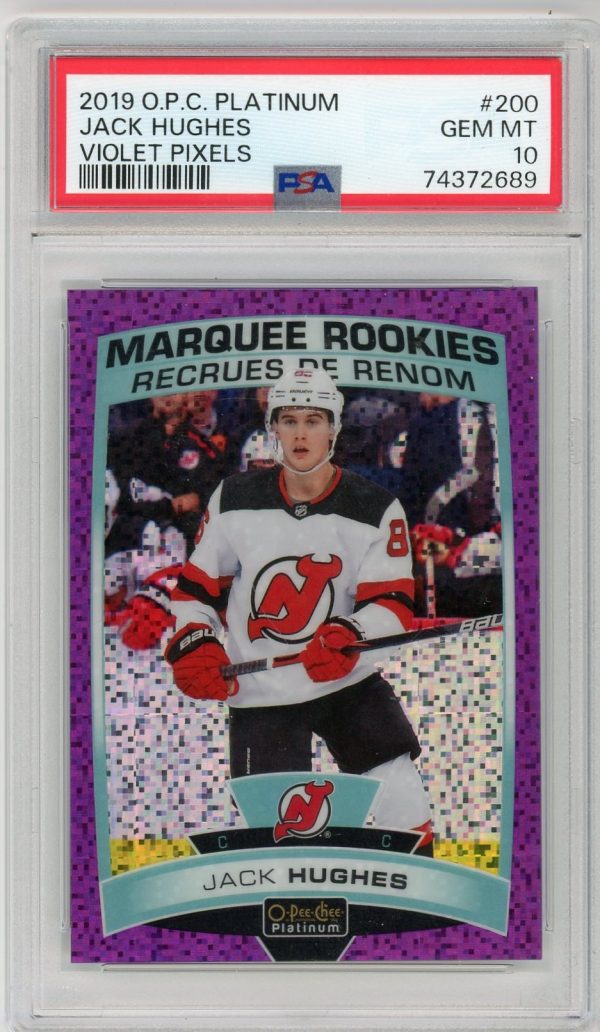 Jack Hughes 2019-20 OPC Platinum Marquee Rookies Violet Pixels /399 #200 PSA 10