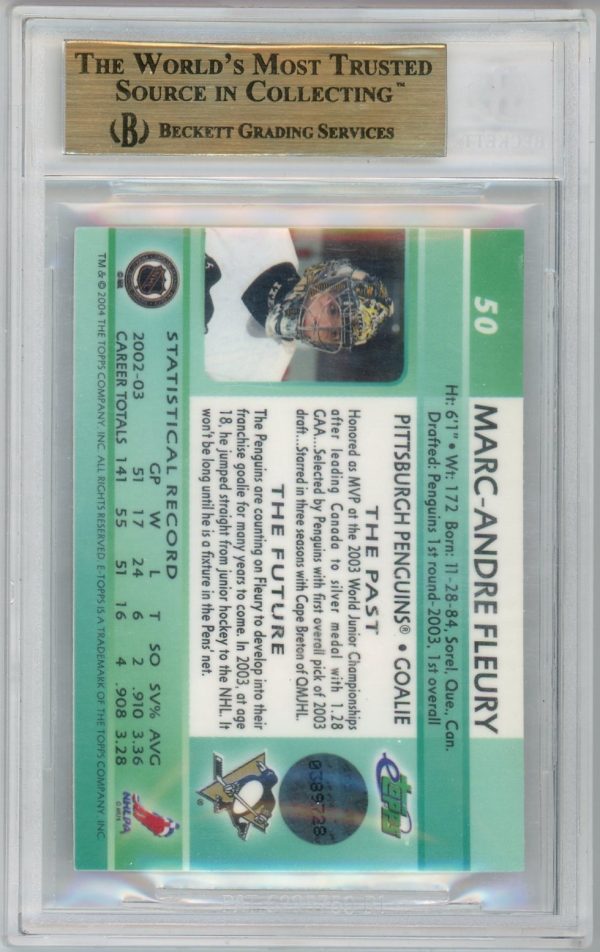 Marc-Andre Fleury 2003-04 eTopps Rookie Card /2000 #50 BGS 9.5 POP 10!