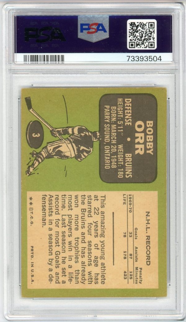 Bobby Orr 1970-71 Topps Hockey Card #3 PSA 3 VG (A)