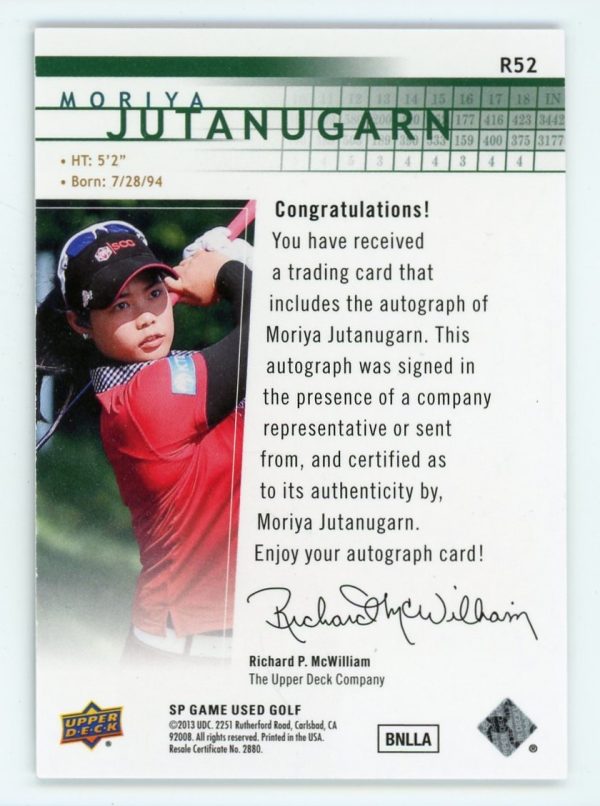Moriya Jutanugarn LPGA 2013 SP Game Used Golf Auto /100 #R52