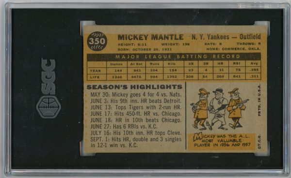 Mickey Mantle 1960 Topps Baseball Card #350 SGC 4.5