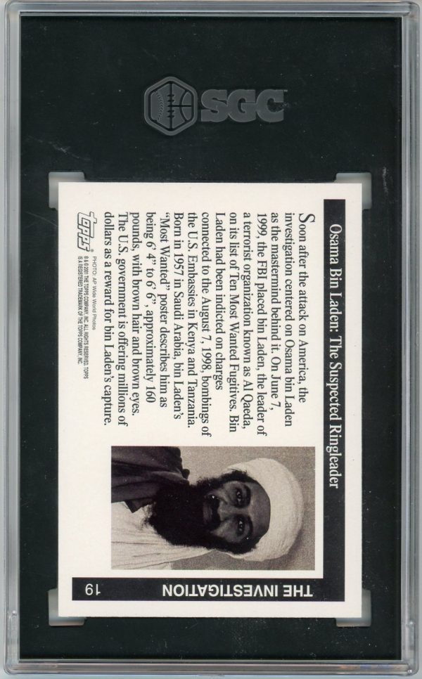 Osama Bin Laden 2001 Topps Enduring Freedom Rookie Card #19 SGC 10