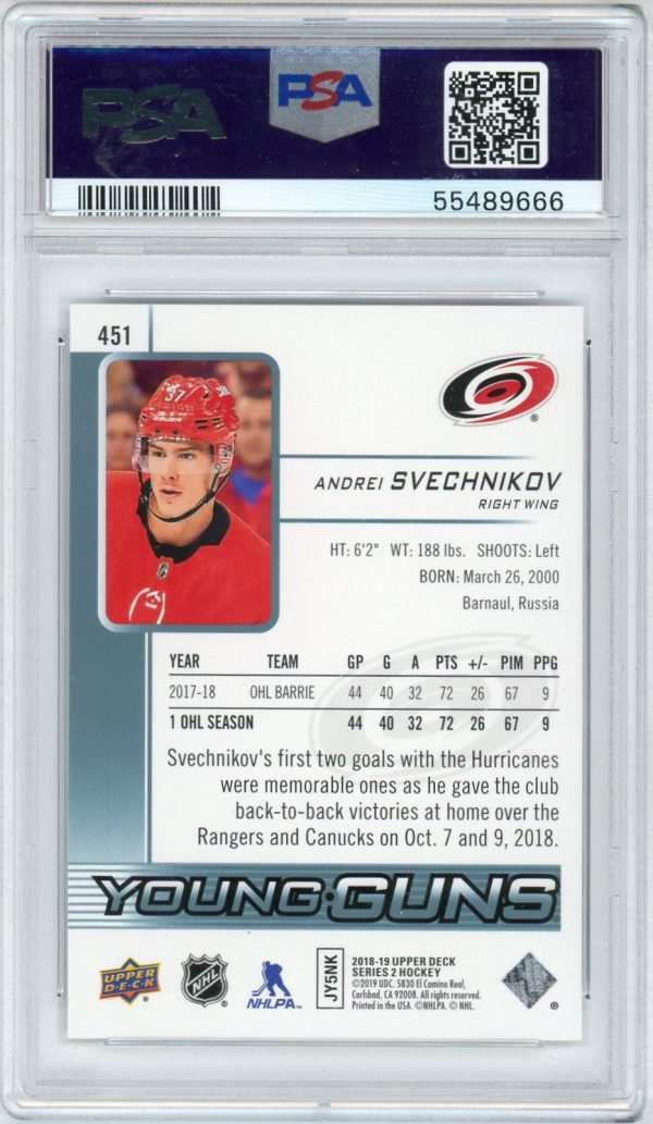 Andrei Svechnikov 2018-19 Upper Deck Young Guns RC #451 PSA 9