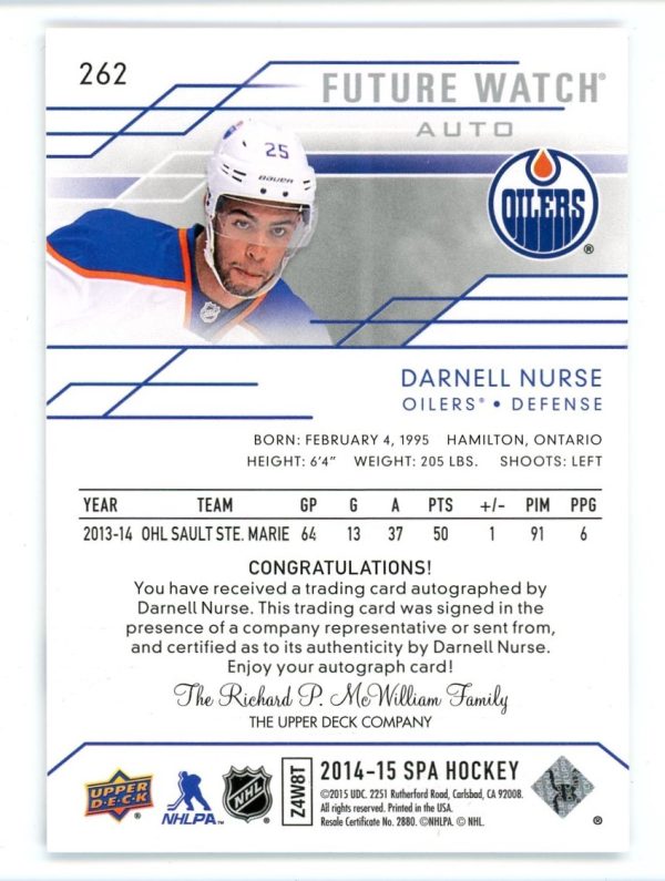 Darnell Nurse 2014-15 SP Authentic Future Watch Auto 105/999 #262