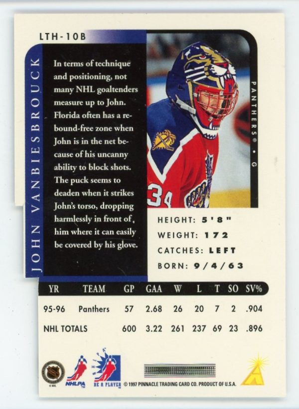 John Vanbiesbrouck 1997-98 Pinnacle BAP Link 2 History Foil Auto Die Cut #LTH-10B