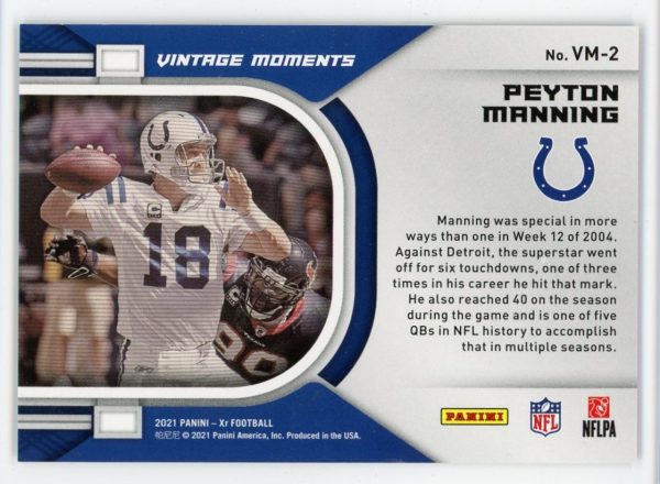 Peyton Manning 2021 Panini XR Vintage Moments Green 5/5 #VM-2