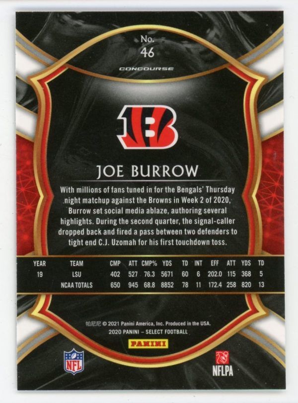 Joe Burrow 2020 Panini Select Concorse Rookie Card #46