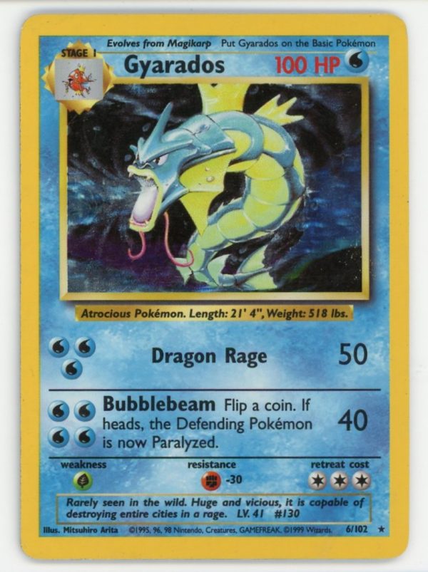 Gyarados Pokemon Base Set Unlimited Holo Rare 6/102