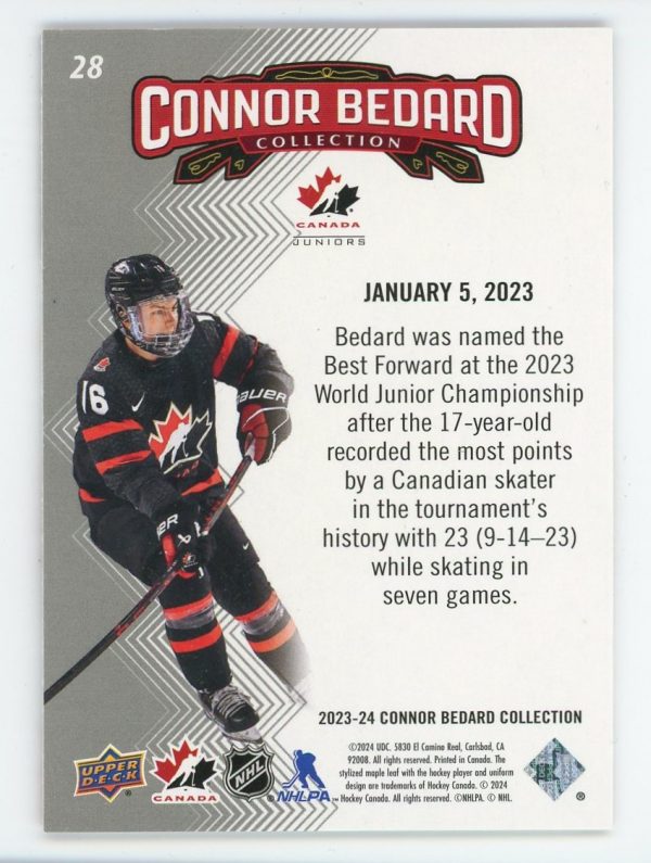 Connor Bedard 2023-24 Upper Deck Collection Awards And Honors #28