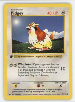 Pidgey Pokemon 1st Edition Base Set Shadowless Common 57/102