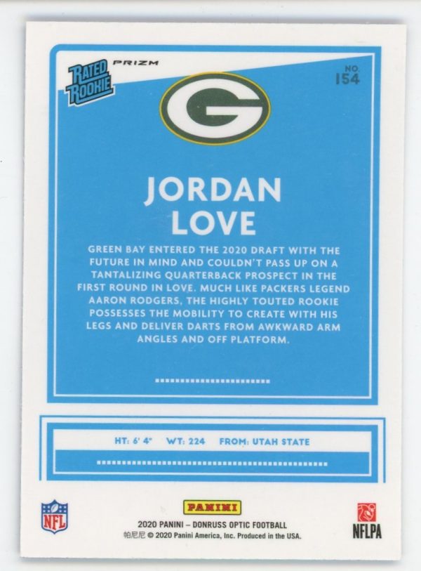 Donruss Optic 2020 Jordan Love Rated Rookie Blue Scope Prizm RC #154