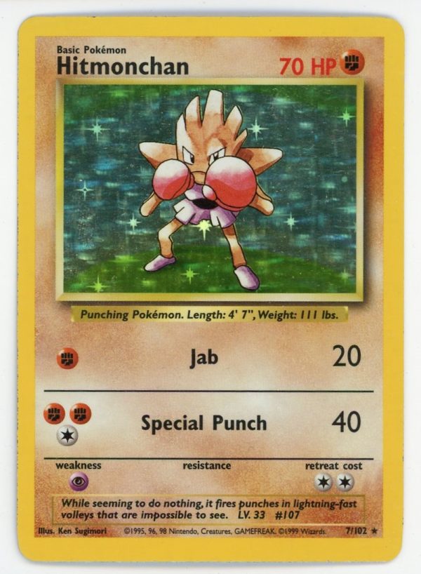 Hitmonchan Pokemon Base Set Unlimited Holo Rare 7/102