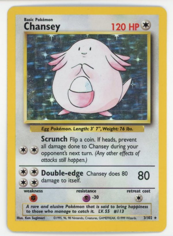 Chansey Pokemon Base Set Unlimited Holo Rare 3/102