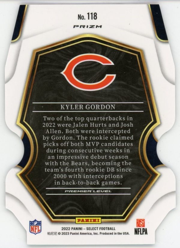 Kyler Gordon 2022 Panini Select Zebra Die Cut Rookie Card #118