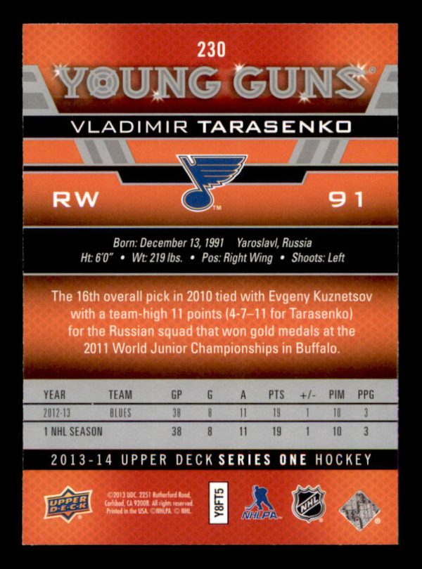 Vladimir Tarasenko St. Louis Blues Upper Deck 2013-2014 Young Guns Rookie Card #230