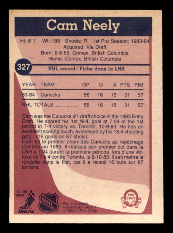 Cam Neely Canucks OPC 1984-1985 #327