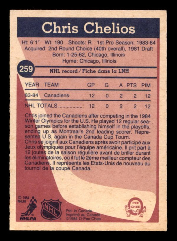 Chris Chelios Canadiens OPC 1984-1985 #259