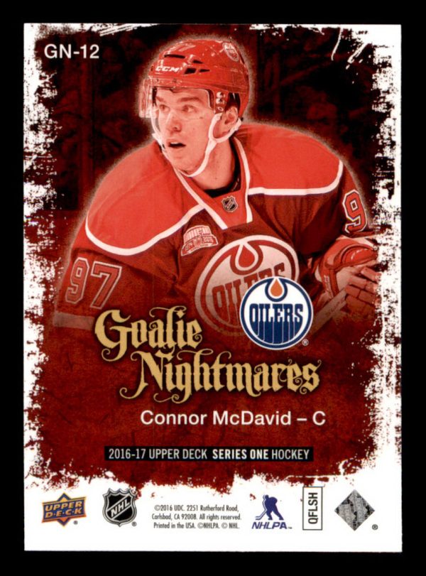 Connor McDavid Oilers UD Goalie Nightmares 2016-17 Card#GN-12