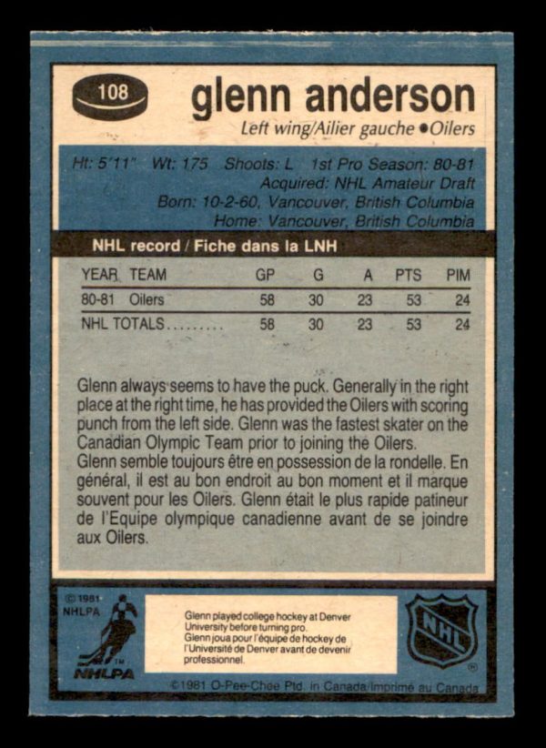 Glenn Anderson Oilers OPC 1981-82 Card#108