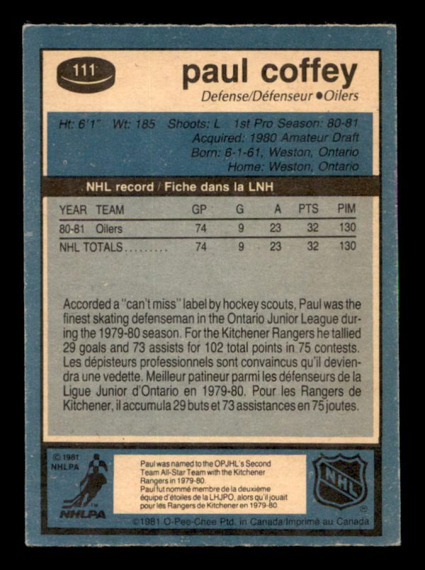 Paul Coffey Oilers OPC 1979-80 Card #111
