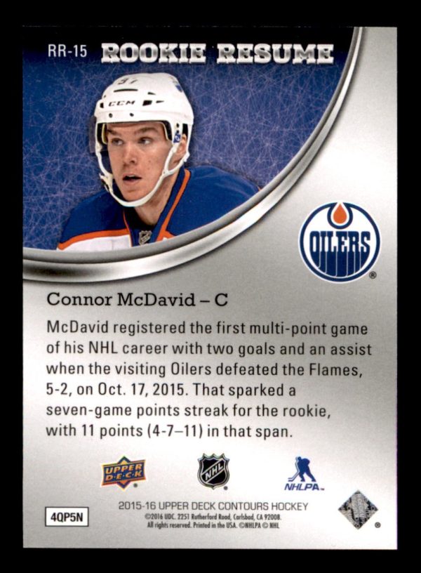 Connor McDavid Oilers UD 2015-16 Rookie Resume Card #RR-15