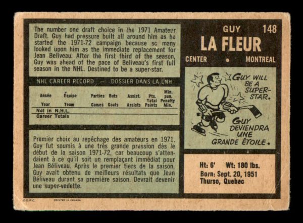 Guy La Fleur Canadiens OPC 1972-72 Card #148