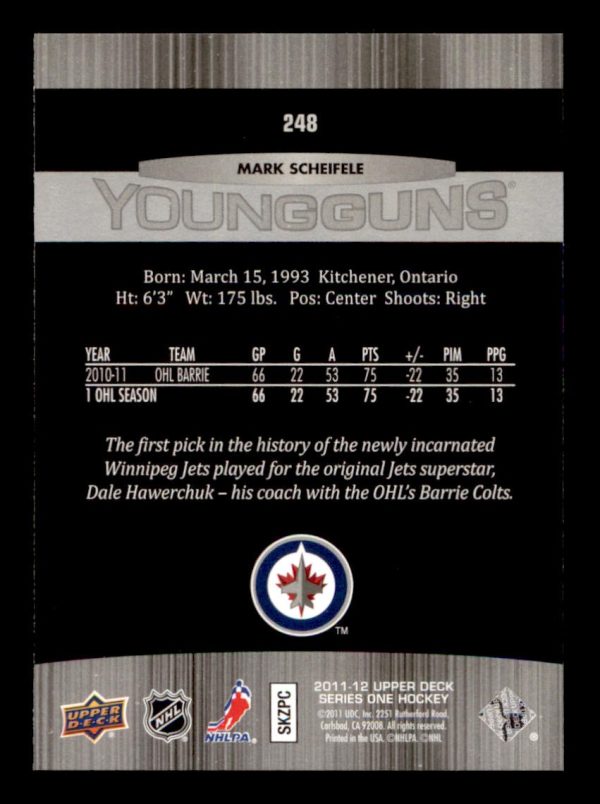 Mark Scheifele Jets UD 2011-12 Young Guns Rookie Card #248Mark Scheifele Jets UD 2011-12 Young Guns Rookie Card #248