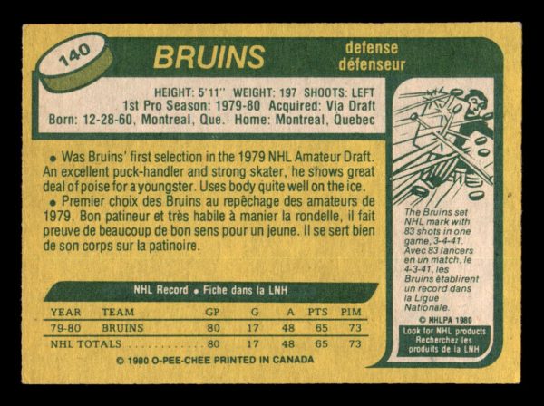 Ray Bourque Bruins OPC 1980-81 Card #140