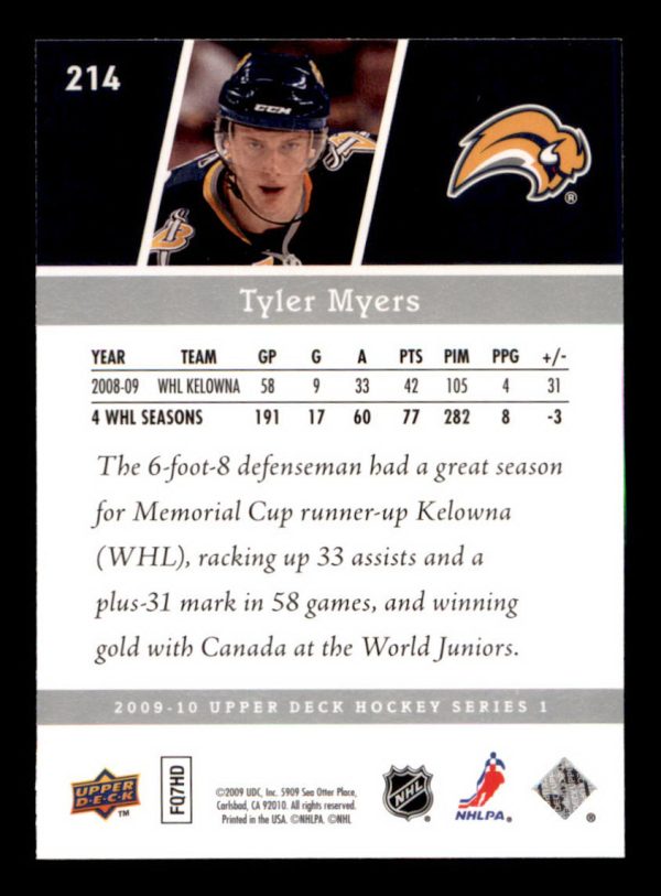 Tyler Myers Sabres UD 2009-10 Card #214
