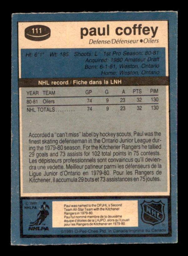 Paul Coffey Oilers OPC 1980-81 Card #111