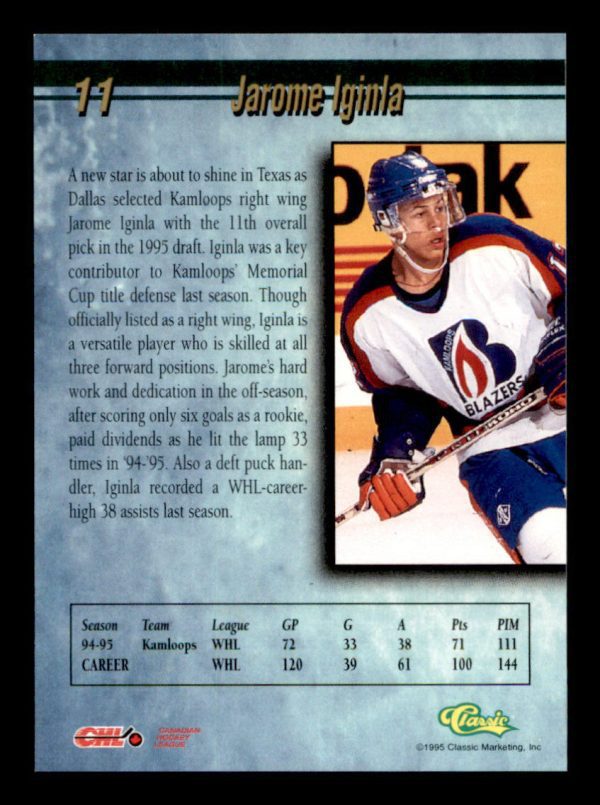 Jarome Iginla Blazers CHL 1995-96 Classic Hockey Draft Card#11