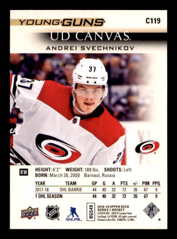 Andrei Svechnikov Hurricanes UD 2018-19 Young Guns Rookie Card#119
