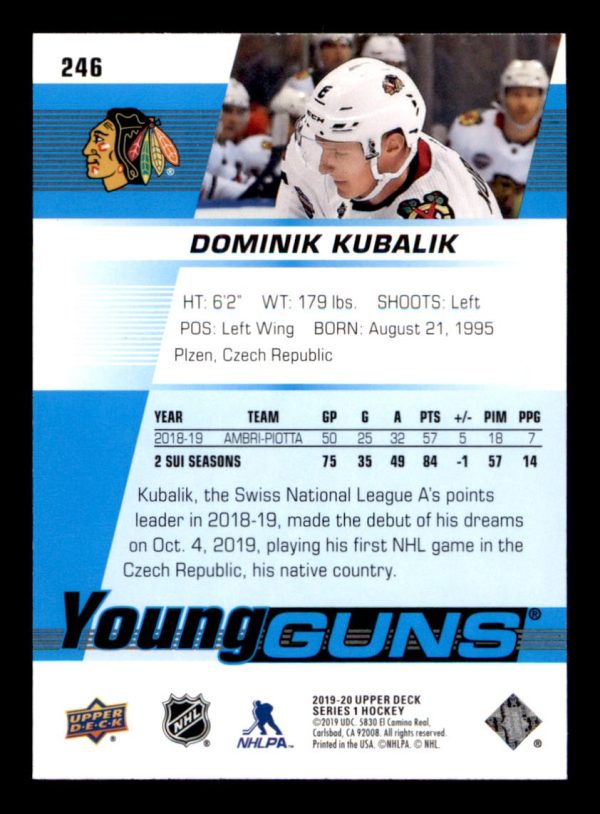 Dominik Kubalik Blackhawks UD 2019-20 Young Guns Rookie Card#246